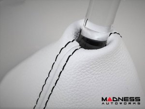 FIAT 124 Spider Gear Shift Boot - Black Italy - White Leather w/ Black Stitching